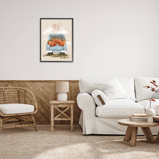 Stupell Industries Hello Fall Seasonal Autumn Pumpkins Framed Giclee Art